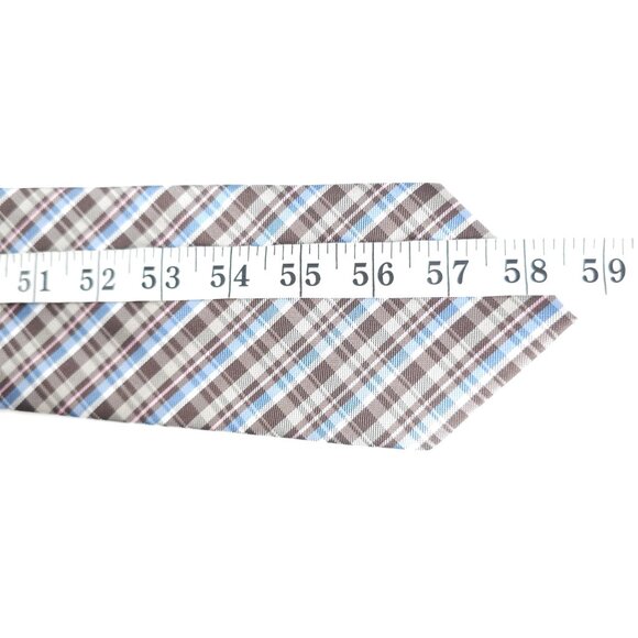 Romario Manzini Collection Men Necktie Tartan Brown Beige Blue 58x3.5 - NWOT - Picture 6 of 6